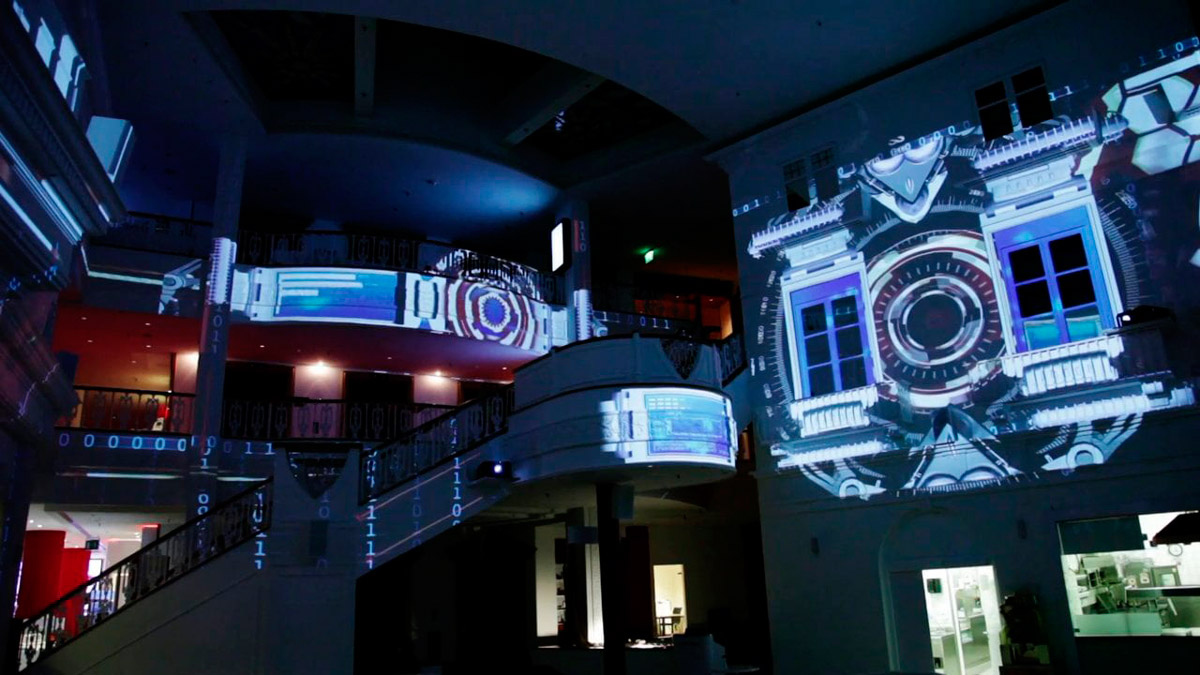 Архитектурный 3D маппинг Световое шоу проводится в темноте