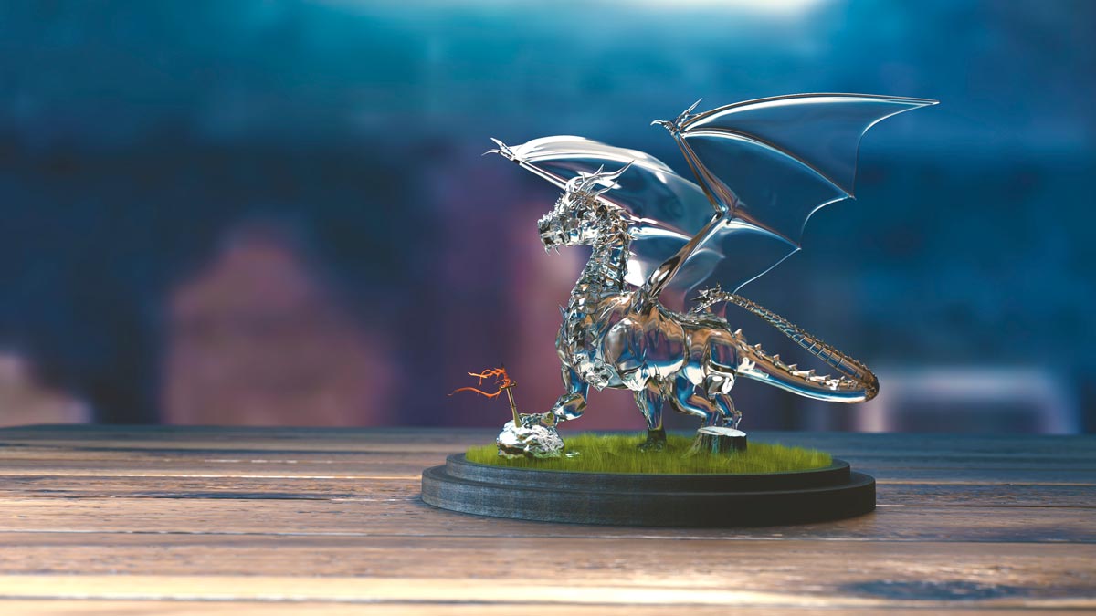 3D визуализация фигурки стеклянного дракона