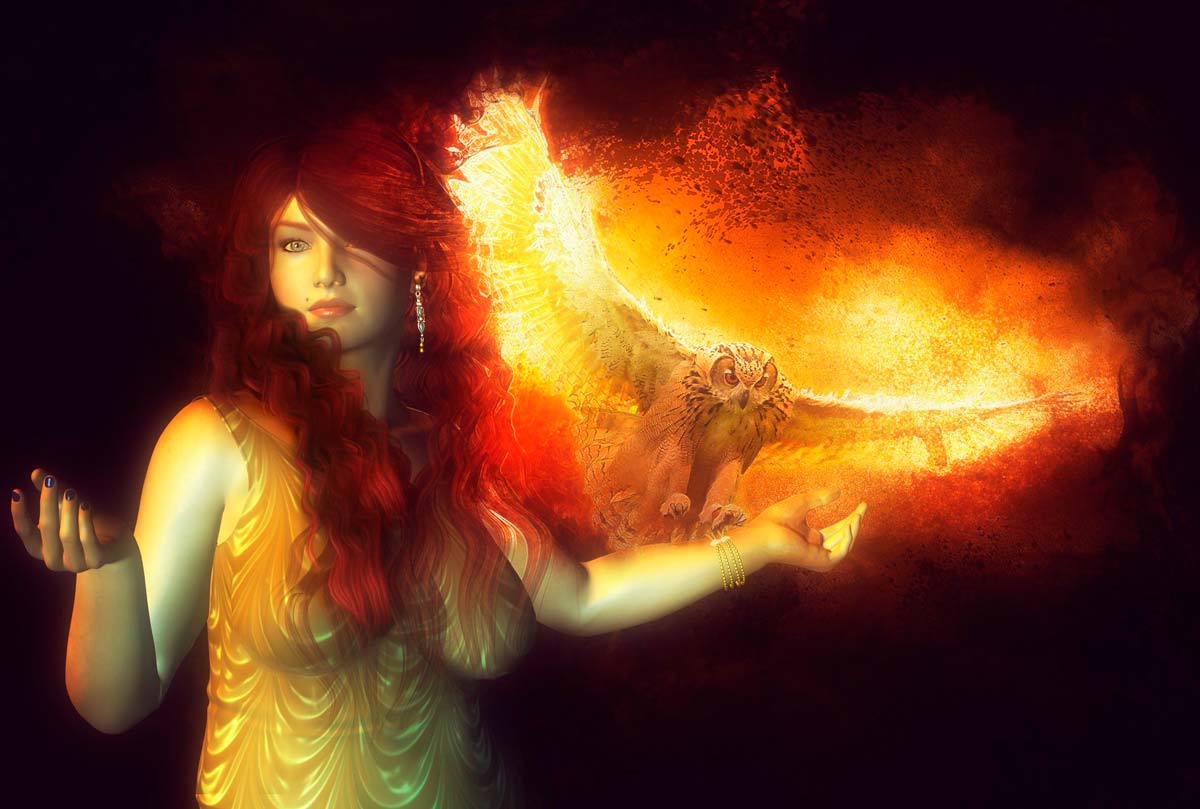 Огненная ведьма с крыльями